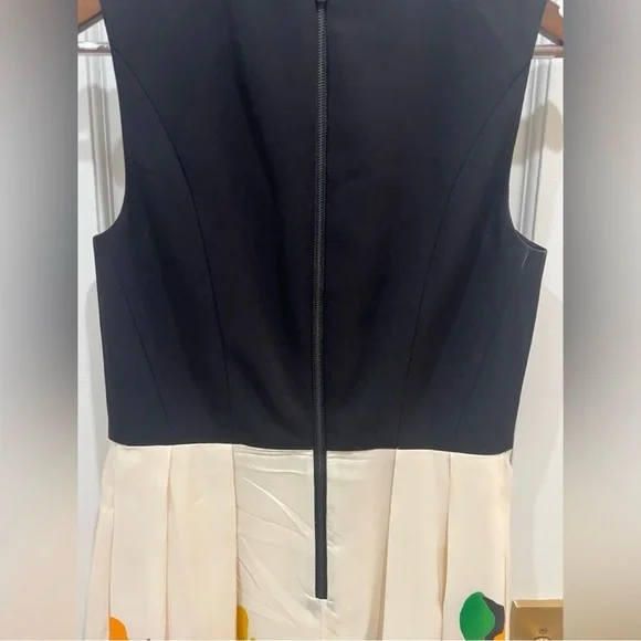 Shoshanna Pleated Sleeveless Floral Black and Cream Silk Dress Women's Size 6 - Picture 6 of 8